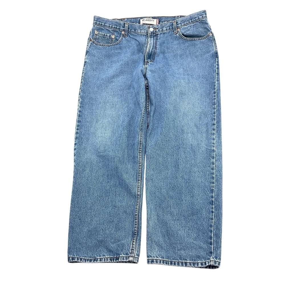Levis 550 Jeans Men 42W 30L Faded Blue Relaxed Fit All Cotton‎ Black Bat Wing